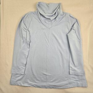 Pure J Jill Size Large Petite Blue Cowl Neck Tunic Long Sleeve Top Soft Knit